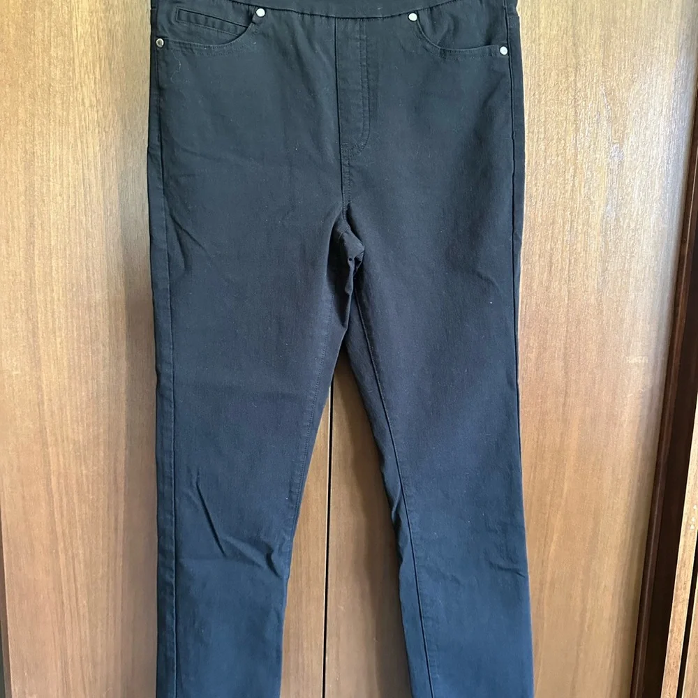 Mario Serrani Black Pull-On Pants Stretch Slim Straight Minimalist